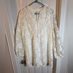 Fairycore Lacy Details White Mini Dress Romantic Fantasy Puff Sleeves
